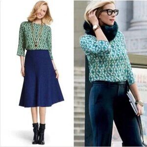 Cabi Women's Top Blouse Sz M Jade Green Leaf Geometric Chiffon 3/4 Sleeve Career